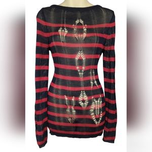 Nanette lepore knit pullover sweater striped slashed holey thin lightweight XS